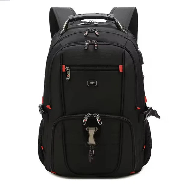 Product image front of SmartCarry Pro  SWISS 17 Back Black backpack with red accents on a white background