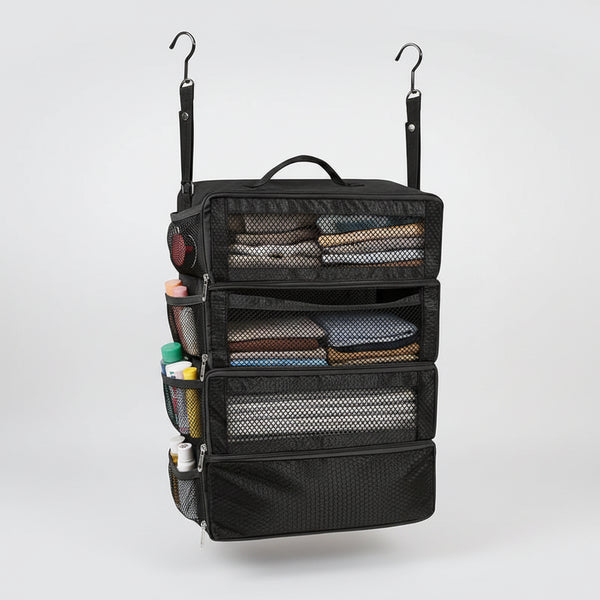 Suitcase Organiser with Hanging Shelves – Collapsible Luggage Wardrobe