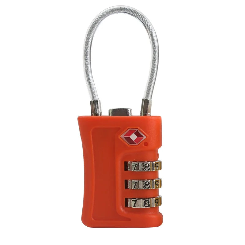 Orange combination lock with a cable on a white background