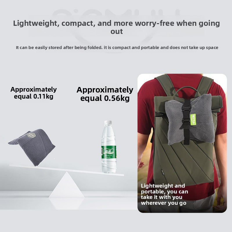 Top-down view of the TiltRest Air Lightweight Travel Pillow showing its compact size for travel - travel bag