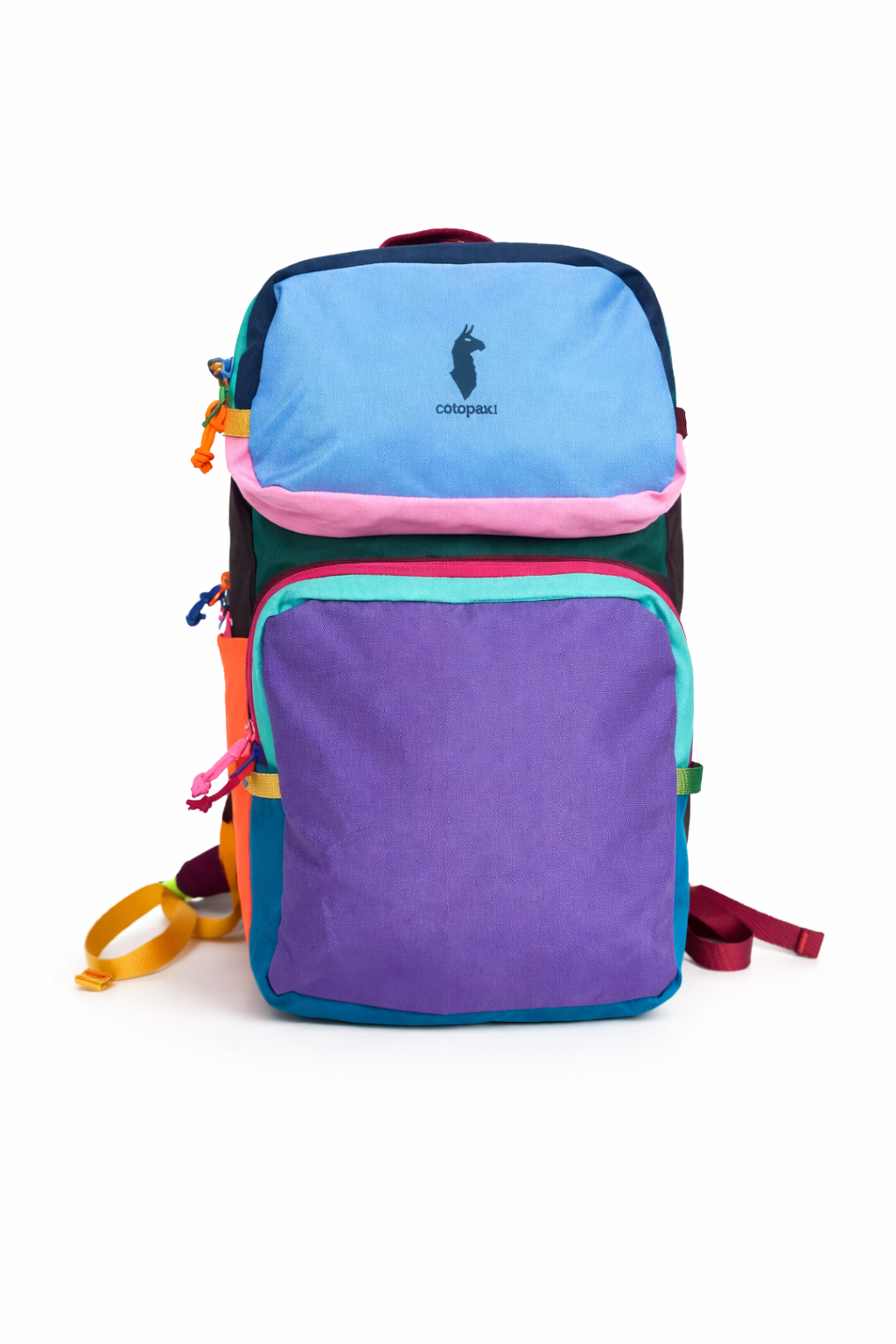 Multicolored backpack light blue and purple with visible brand logo - travel essentials