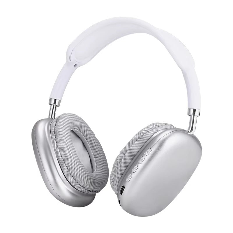 Silver headphones on a white background