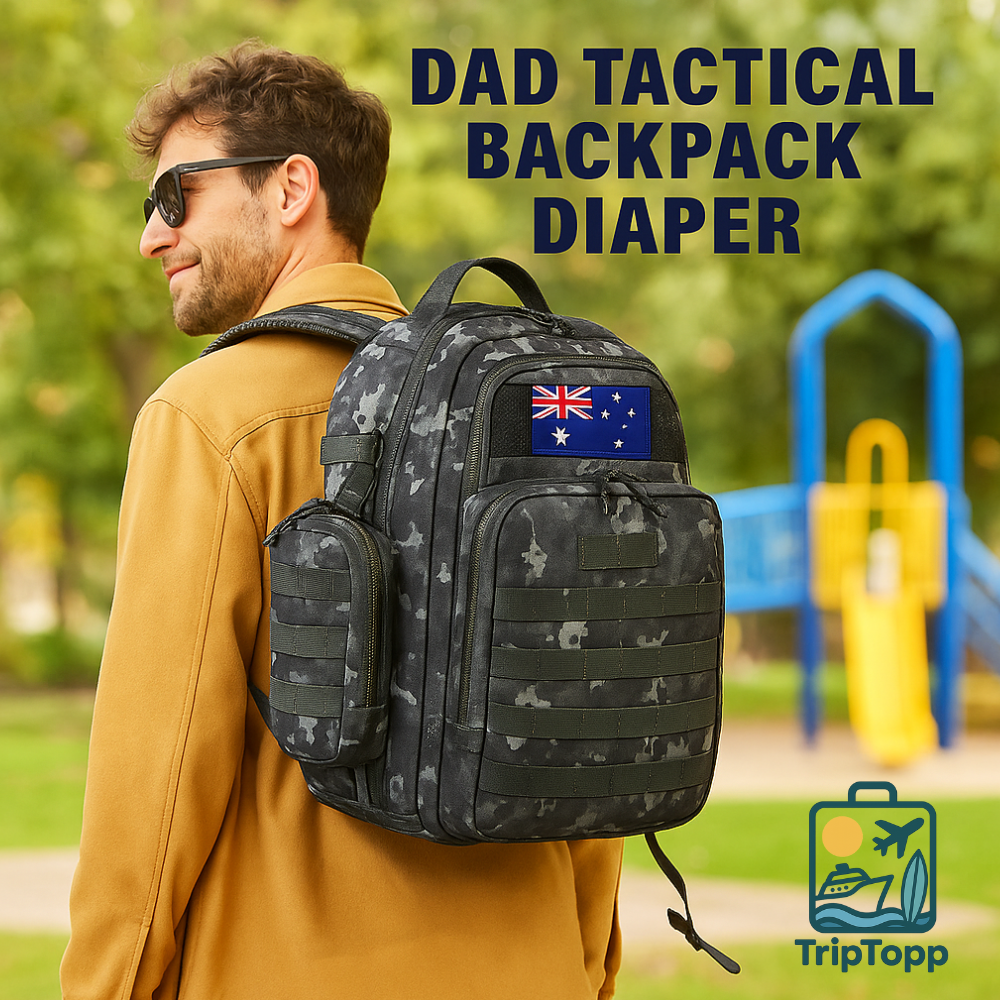 Product image page of Dad Tactical Backpack Diaper actical dad diaper backpack with insulated bottle pockets