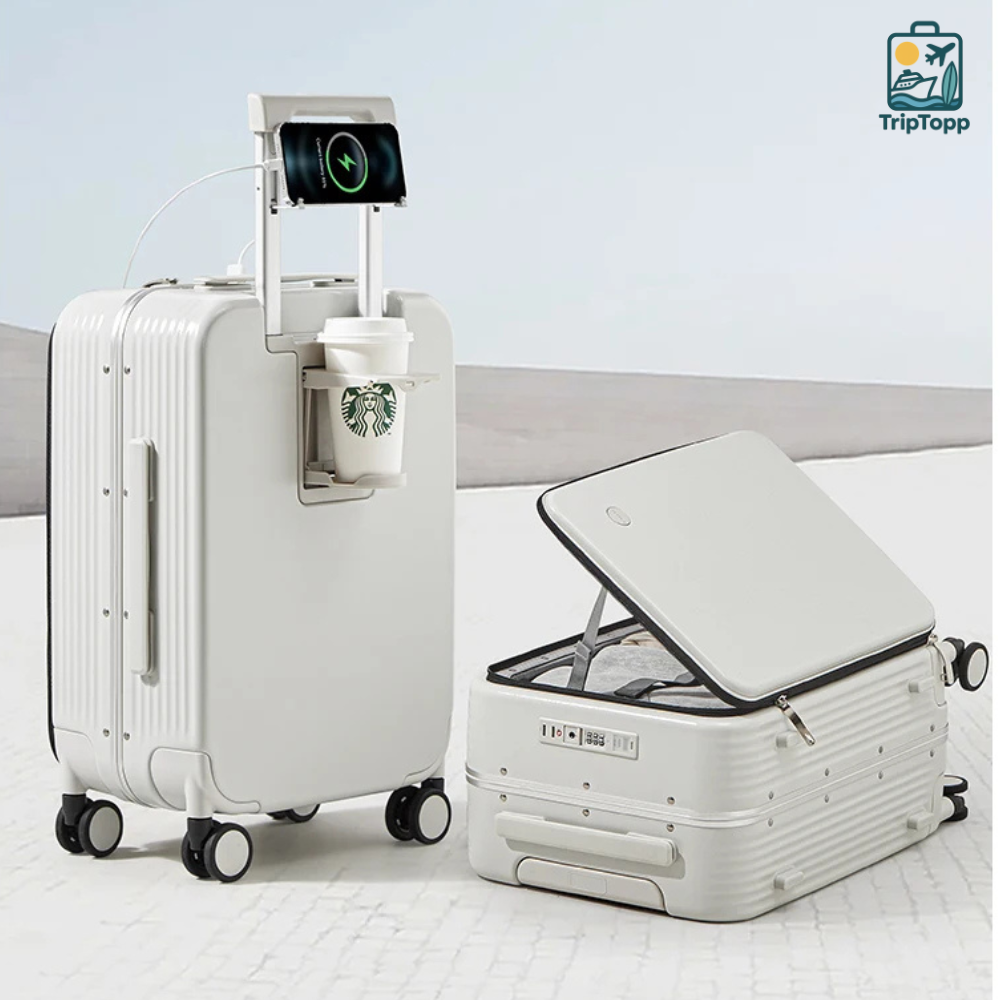 Trip Topp aluminium suitcase grey white two tone detail view carry-on luggage