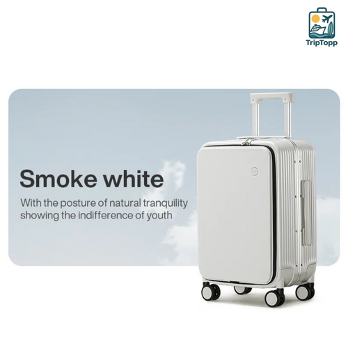 Aluminium carry-on suitcase 20 inch white TSA lock spinner wheels Australia