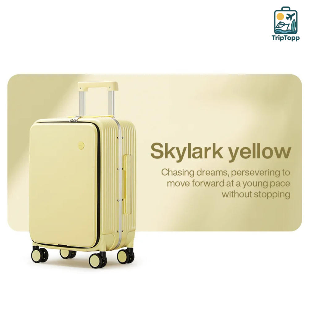 Hard shell carry-on suitcase 20 inch yellow aluminium frame cabin luggage