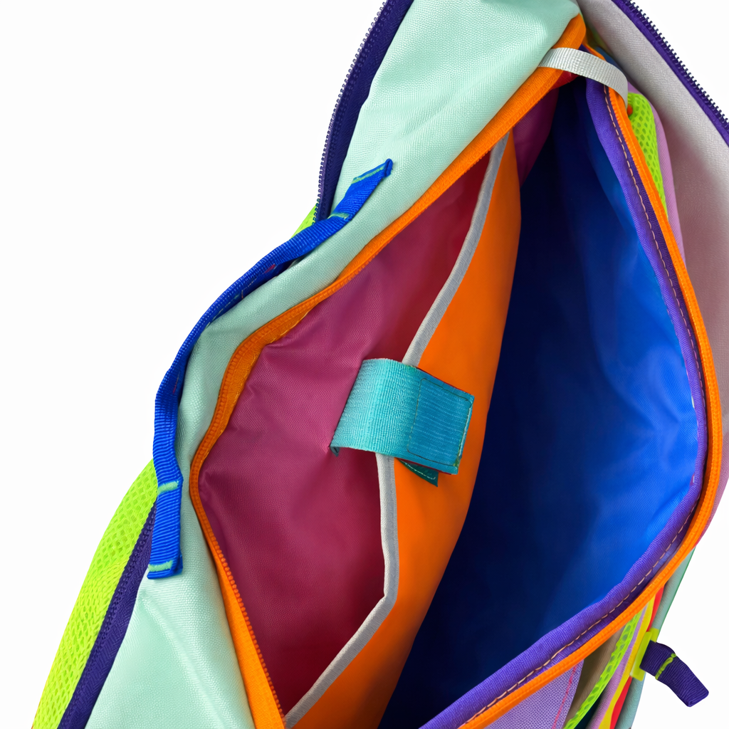Open VibeTrail28L Backpack displaying interior compartments and storage layout - travel accessories Australia
