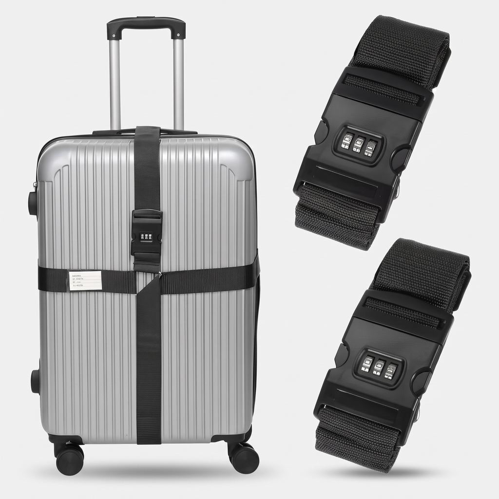 CodeSafe combination lock luggage strap studio product shot on light grey background