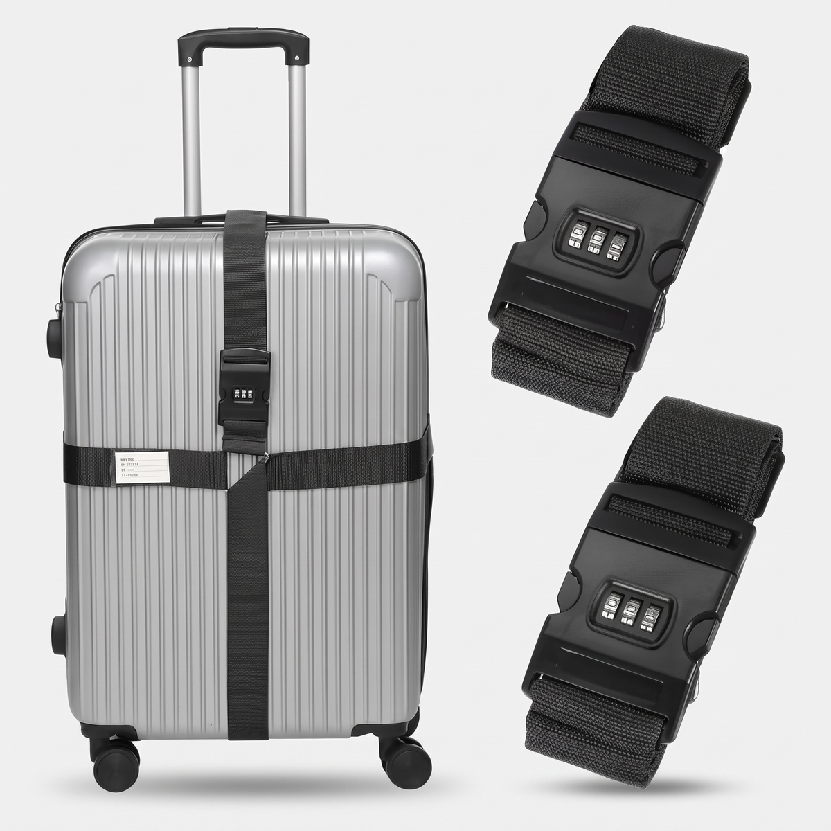 CodeSafe combination lock luggage strap studio product shot on light grey background