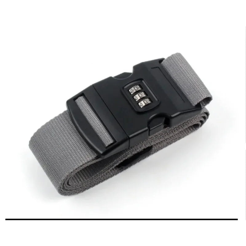 Gray belt with a black combination lock - travel bag