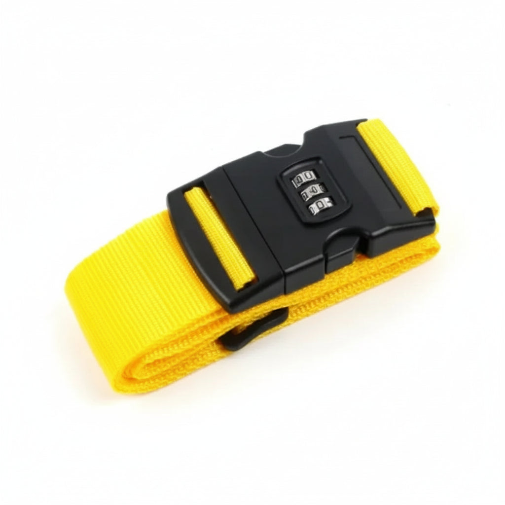 Yellow strap with a black combination lock - travel bag