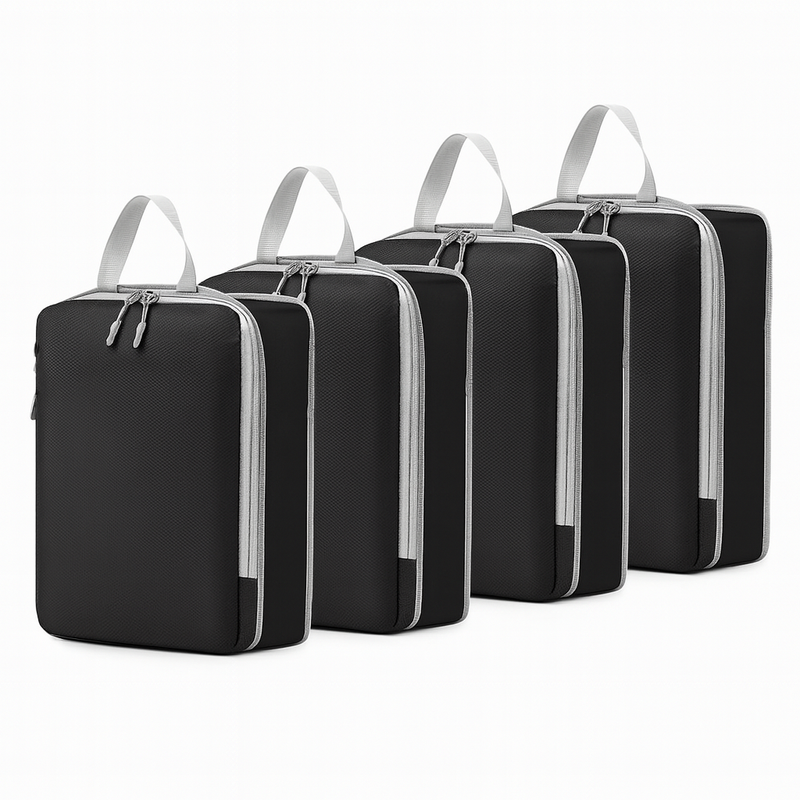 Black compression packing cube close-up double zip compression closure detail