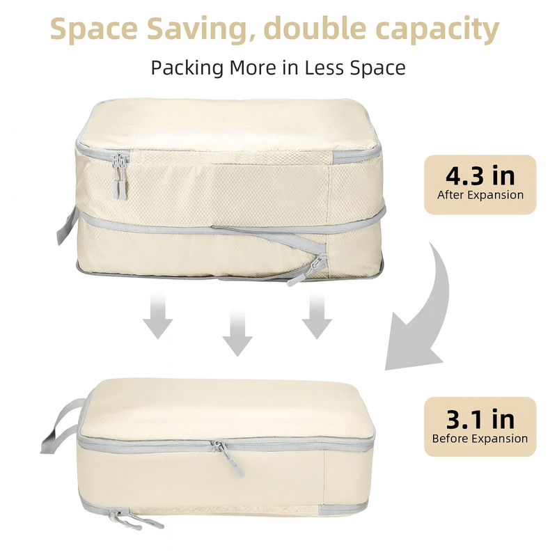 Compression packing cubes packed inside open suitcase carry-on organiser