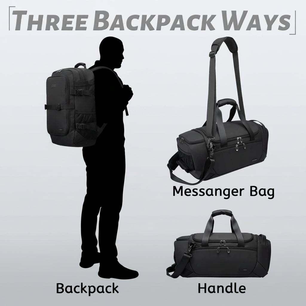 DryMate duffel bag carried three ways: backpack, messenger bag or by the handles