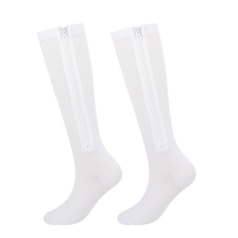 Lifestyle photo of the Zipper Compression Socks, a must-have travel essential - travel storage solutions