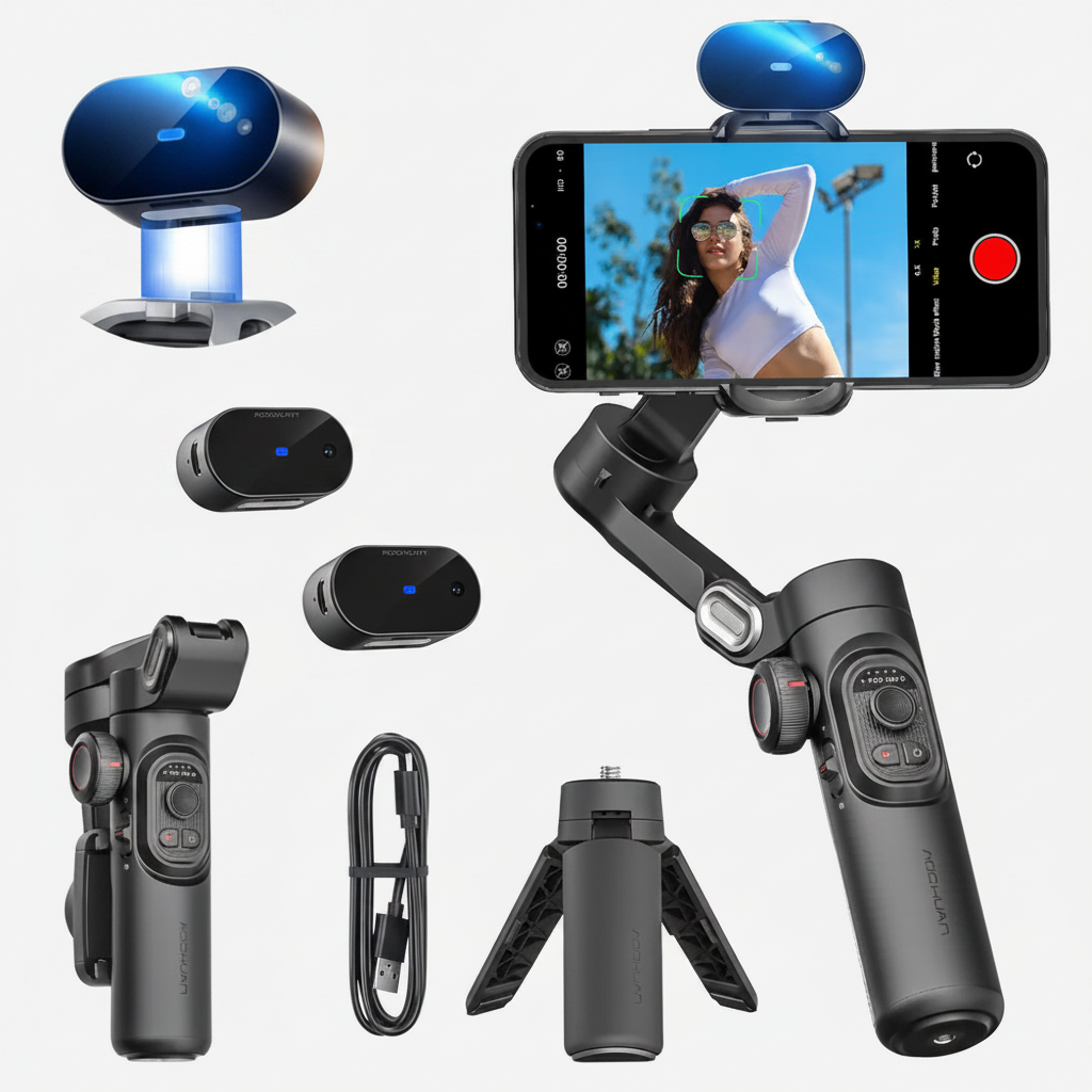 FocusFlow AI Gimbal shown from the side, highlighting its compact travel-friendly design - travel essentials