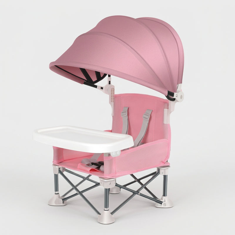 Baby outdoor high chair with awning collapsed compact family beach holiday Australia