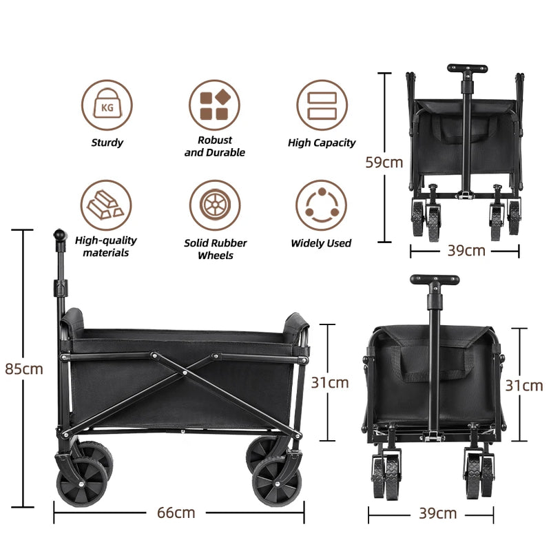 All-terrain collapsible cart folded flat compact storage beach camping use