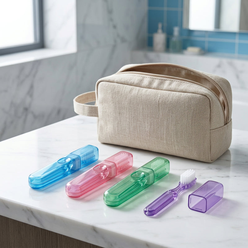 Mini folding toothbrush open and closed position lightweight travel dental accessory