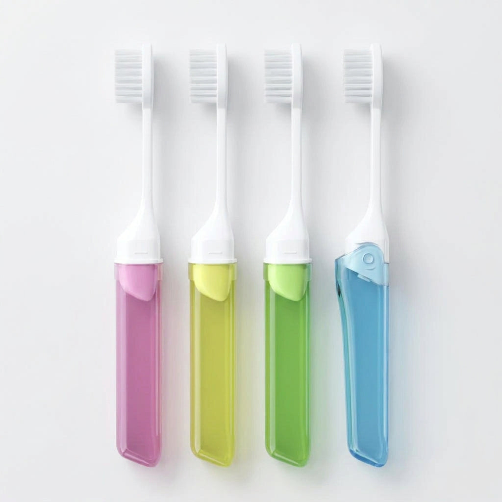 Mini foldable toothbrush green blue yellow pack travel oral care accessories