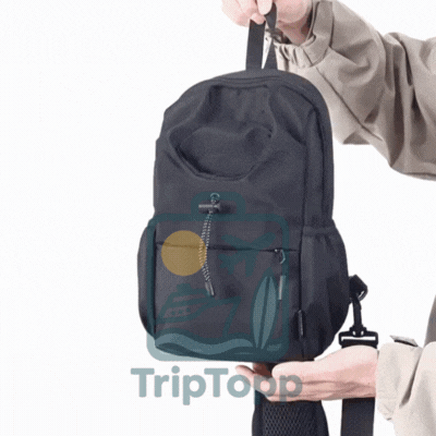 Detail shot of the HydraGo Cross Bag zippers and stitching for durability - travel gear