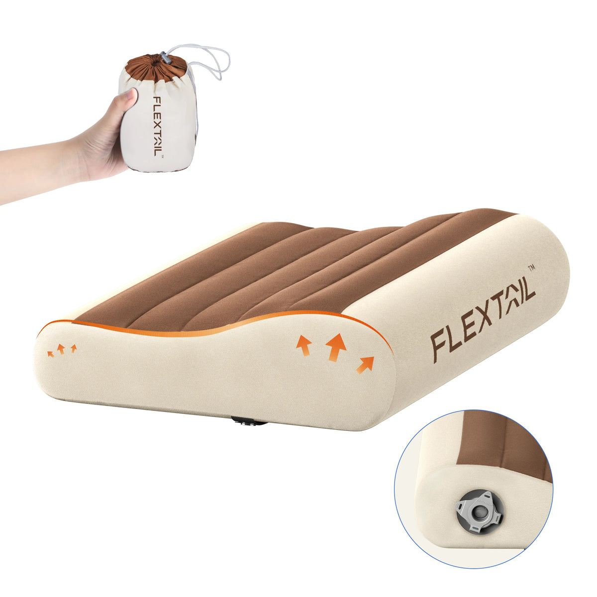 TravelEase™ Ergonomic Inflatable Pillow – open showing storage