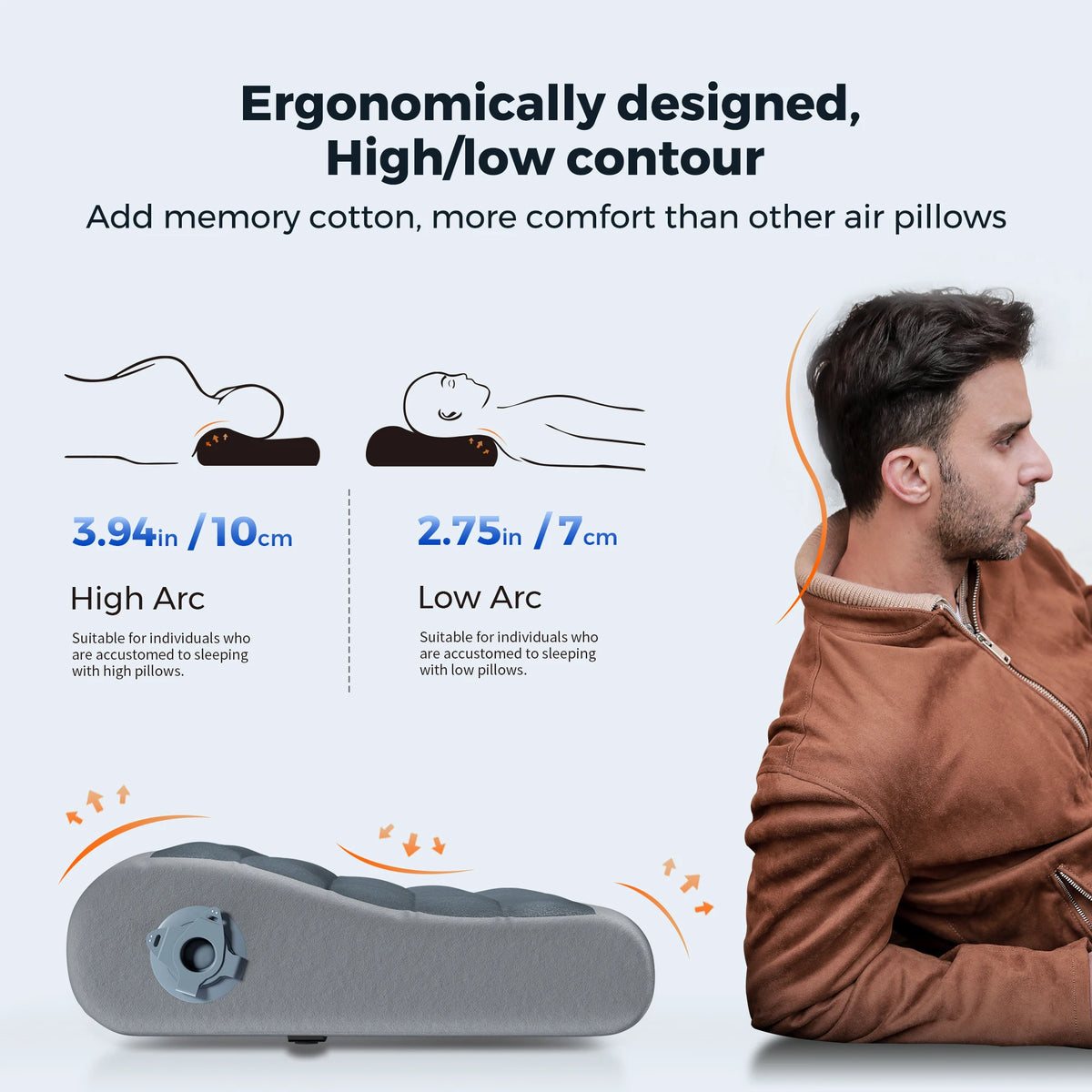 TravelEase inflatable travel pillow side view B-shape neck chin support flight
