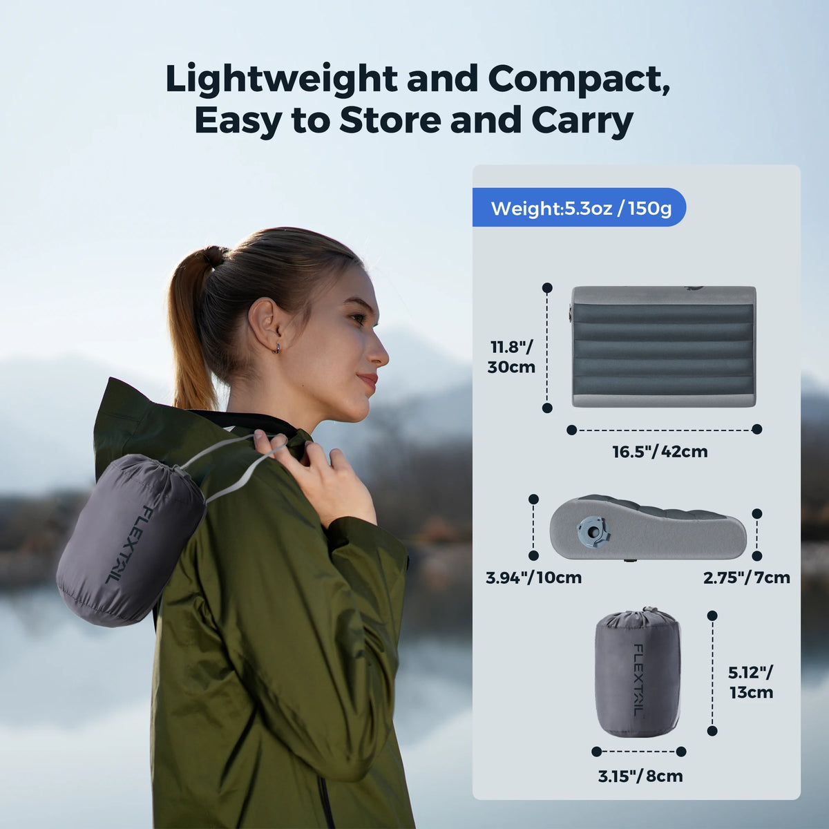 TravelEase travel pillow detail quick-inflate valve compact carry pouch