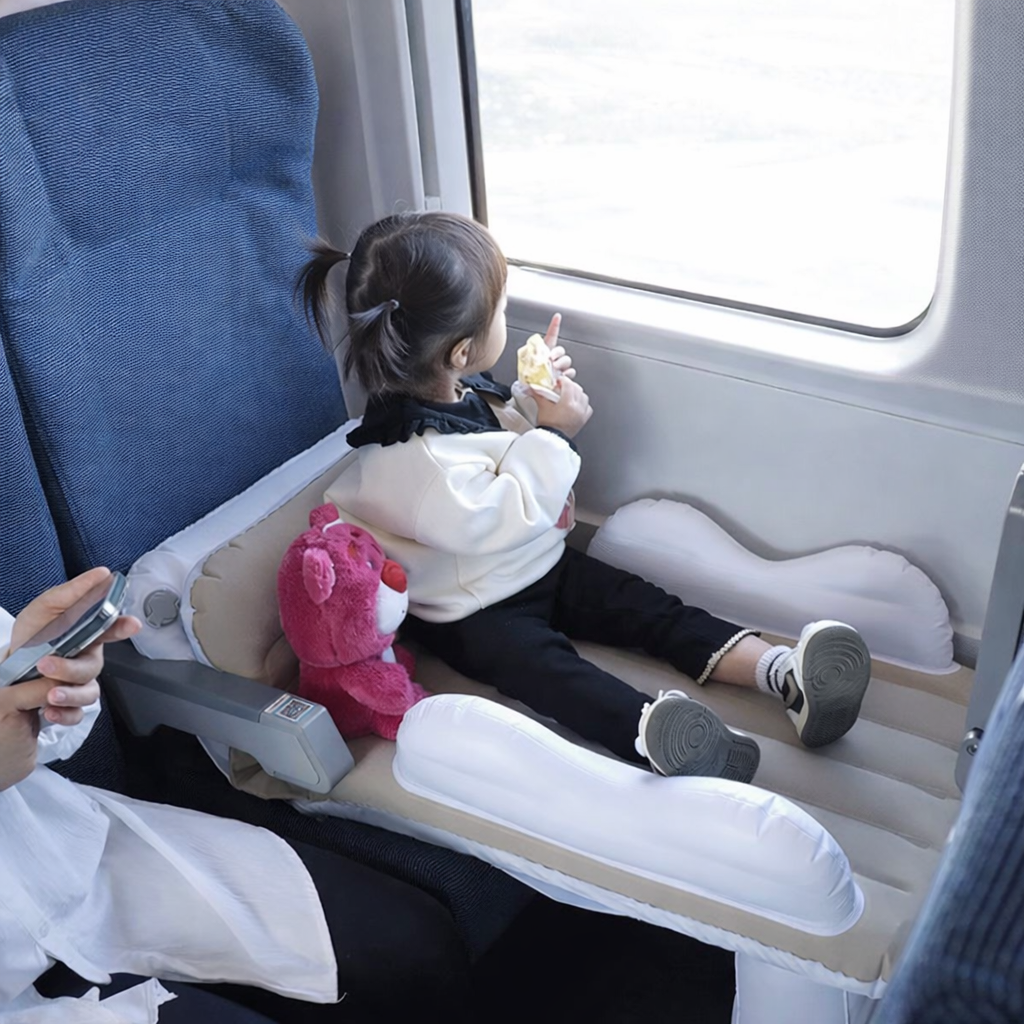 Inflatable toddler plane bed turning airplane seat into kids sleeping space