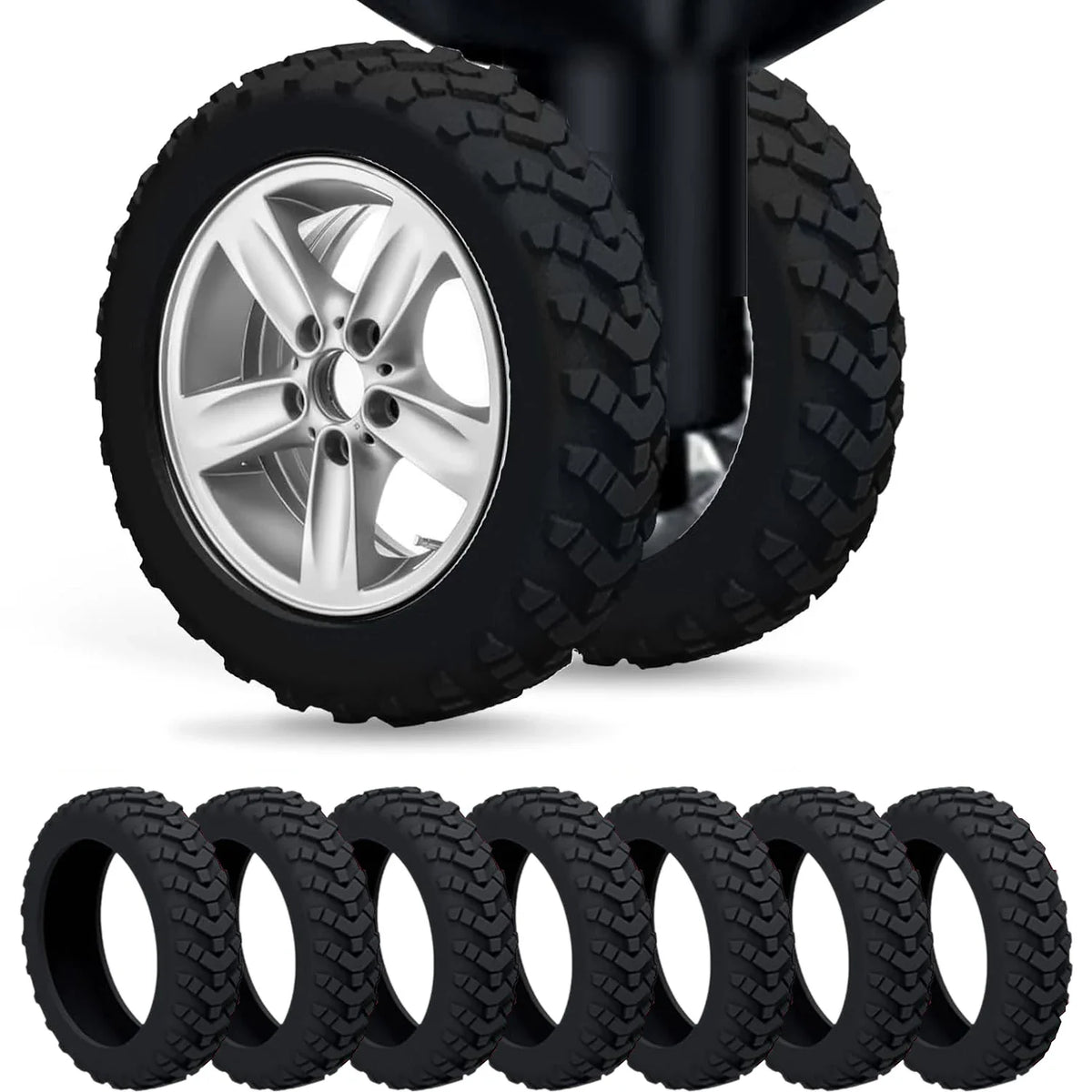Set of black silicone luggage wheel protectors, covers for 50-60mm spinner suitcase wheels