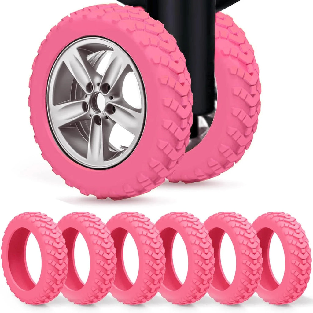 Pink silicone luggage wheel protectors, set of covers for 50-60mm spinner suitcase wheels