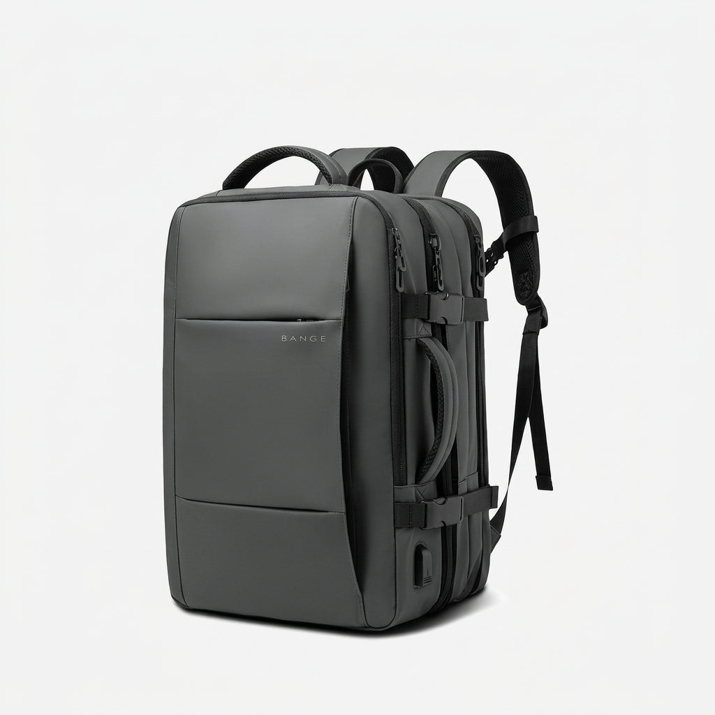 MetroHaul expandable travel backpack with USB port in grey, 37L