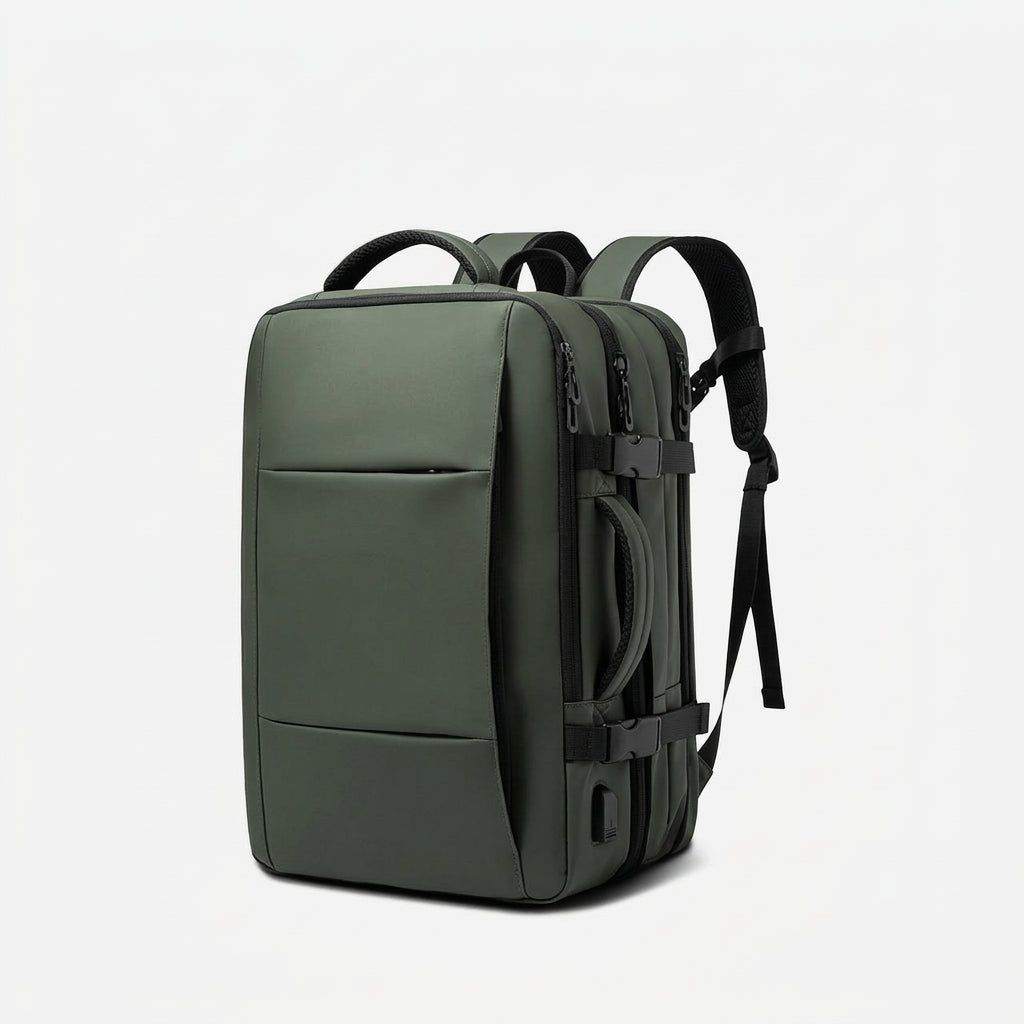 MetroHaul expandable travel backpack with USB port in green, 37L