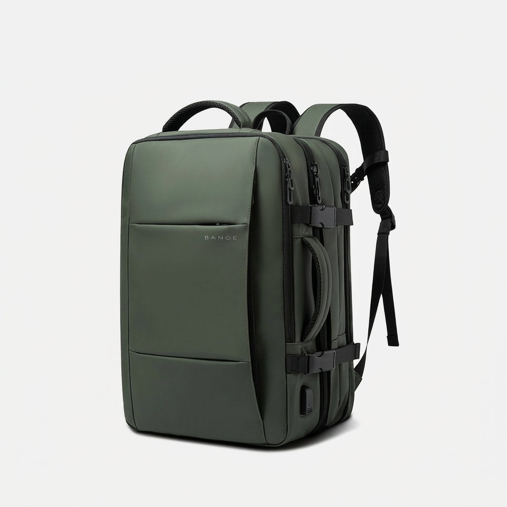 MetroHaul expandable travel backpack with USB port in green, 45L
