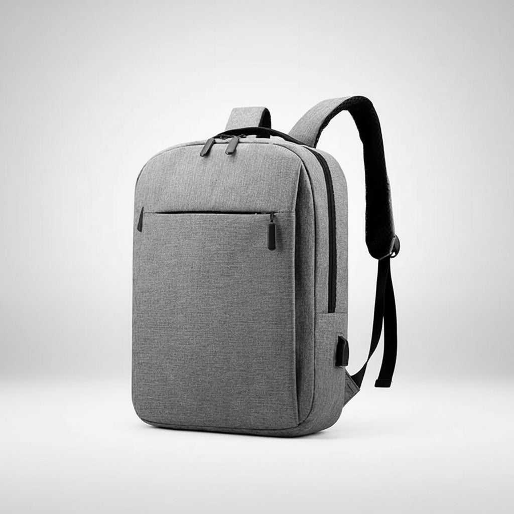 Gray backpack on a white background