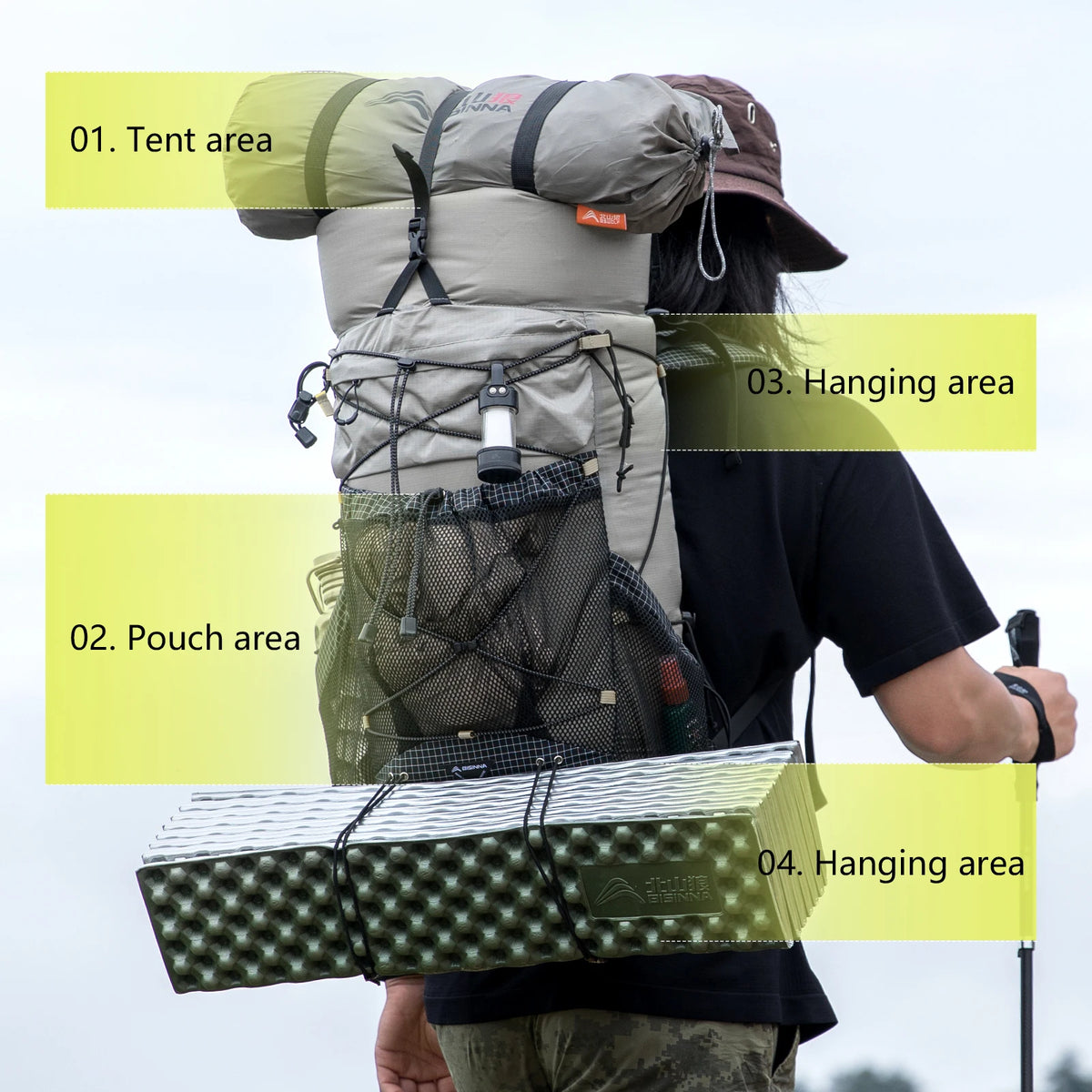 NomadPeak hiking backpack detail frame support ergonomic straps