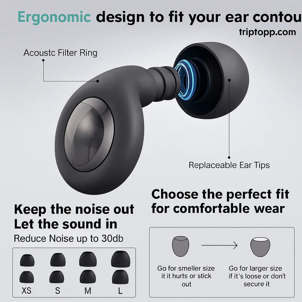 Product image page of Ear Plugs Noise Reduction oop noise reduction ear plugs with hard case and 3 sizes