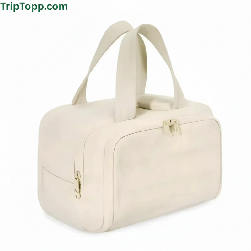 Detail shot of the PackTidy Toiletry Bag zippers and stitching for durability - travel gear