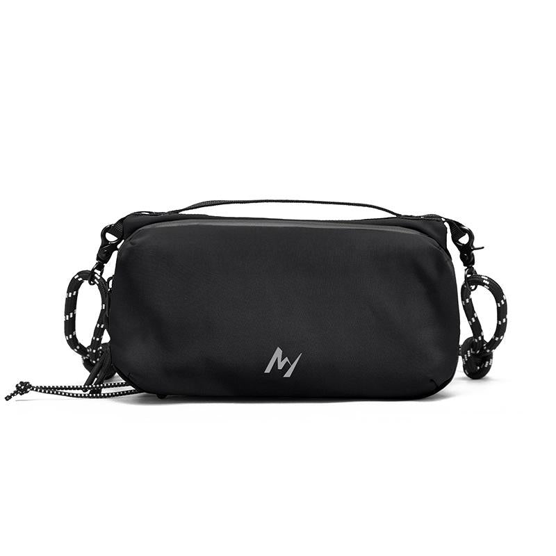 Black PeakCarry men's crossbody travel bag with top handle and reflective rope strap