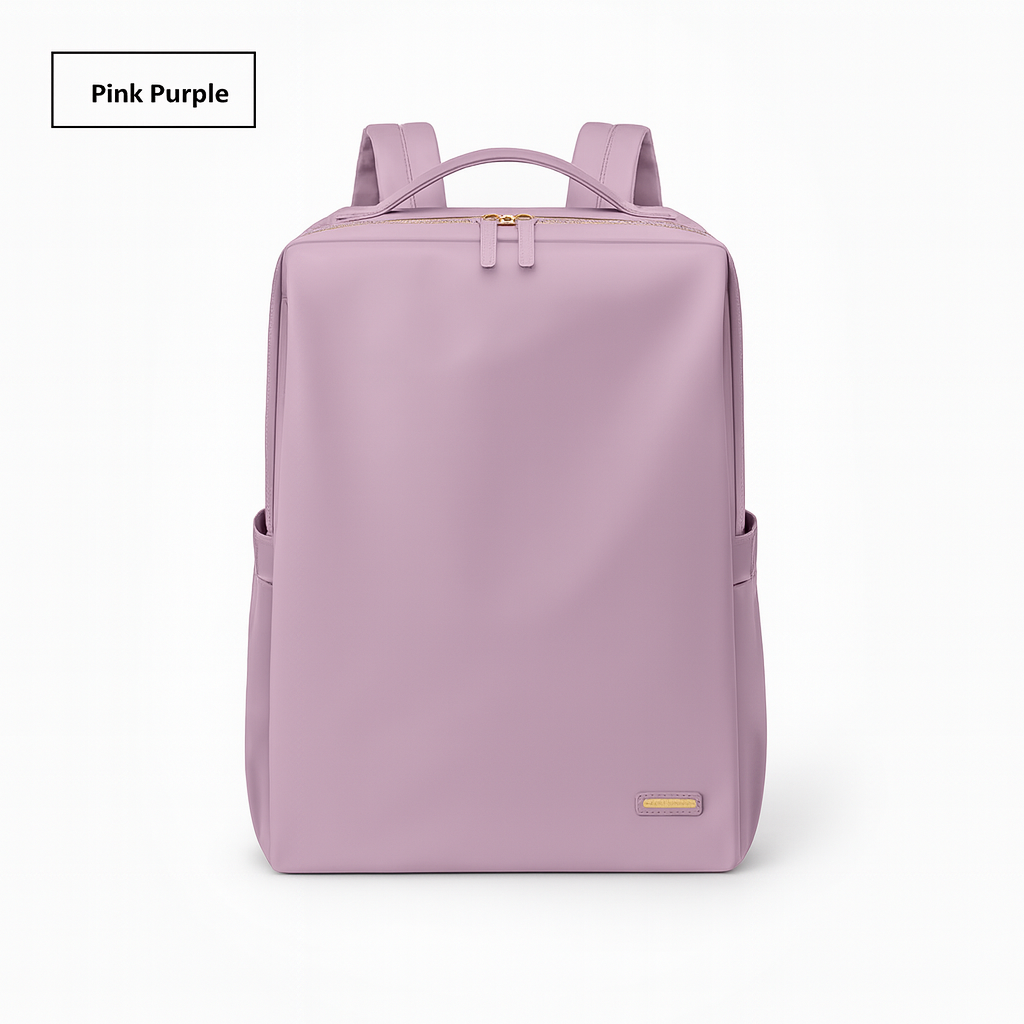Pink purple backpack on a white background Lightweight compact laptop backpack for work and travel