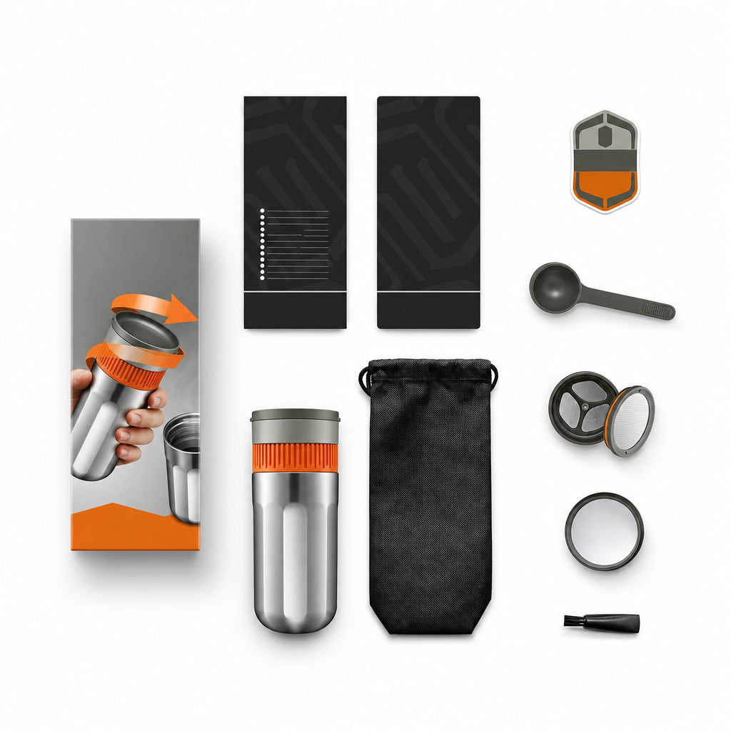  Nanopresso coffee maker set with accessories on a white background
