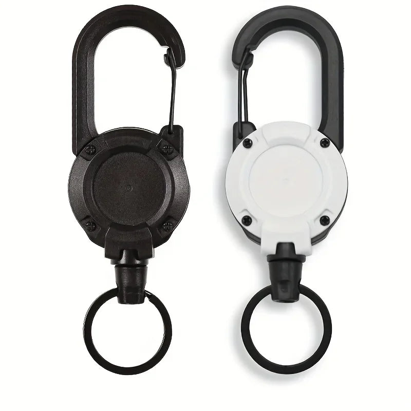 Black and white heavy-duty retractable key reels with carabiner clips