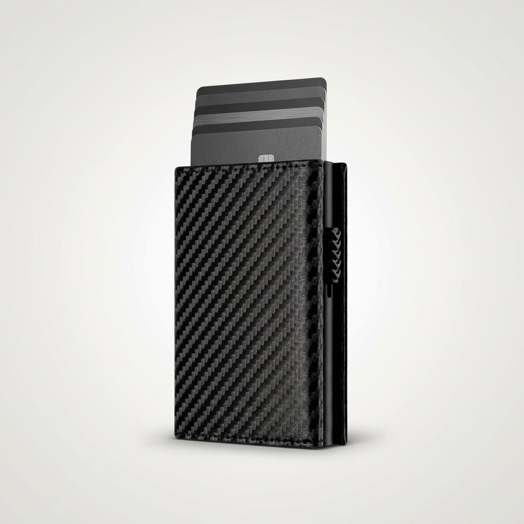 Black carbon fiber wallet with patterned card holder - travel security accessories