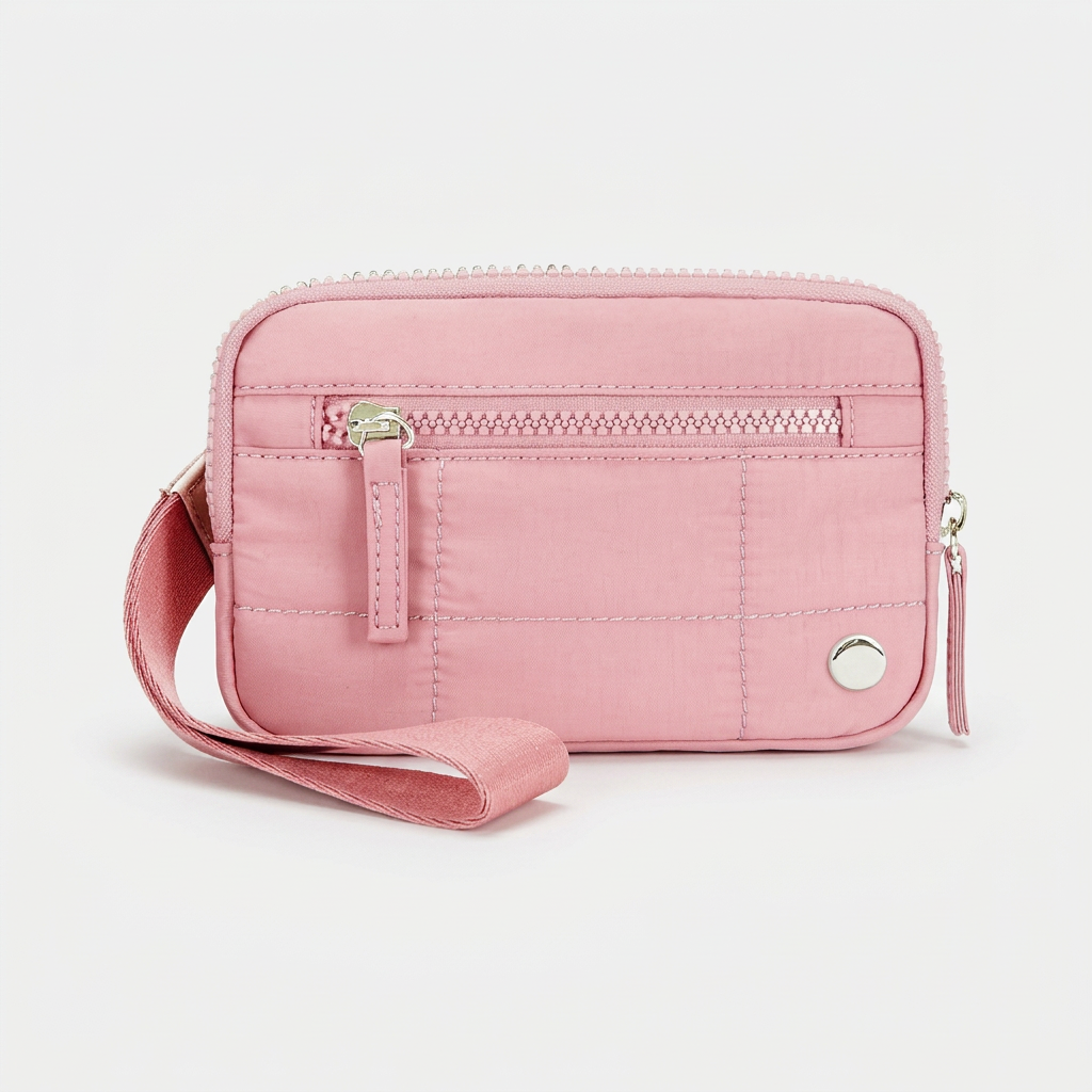 RFID wallet wristlet with secure wrist strap and compact design on white background pink product