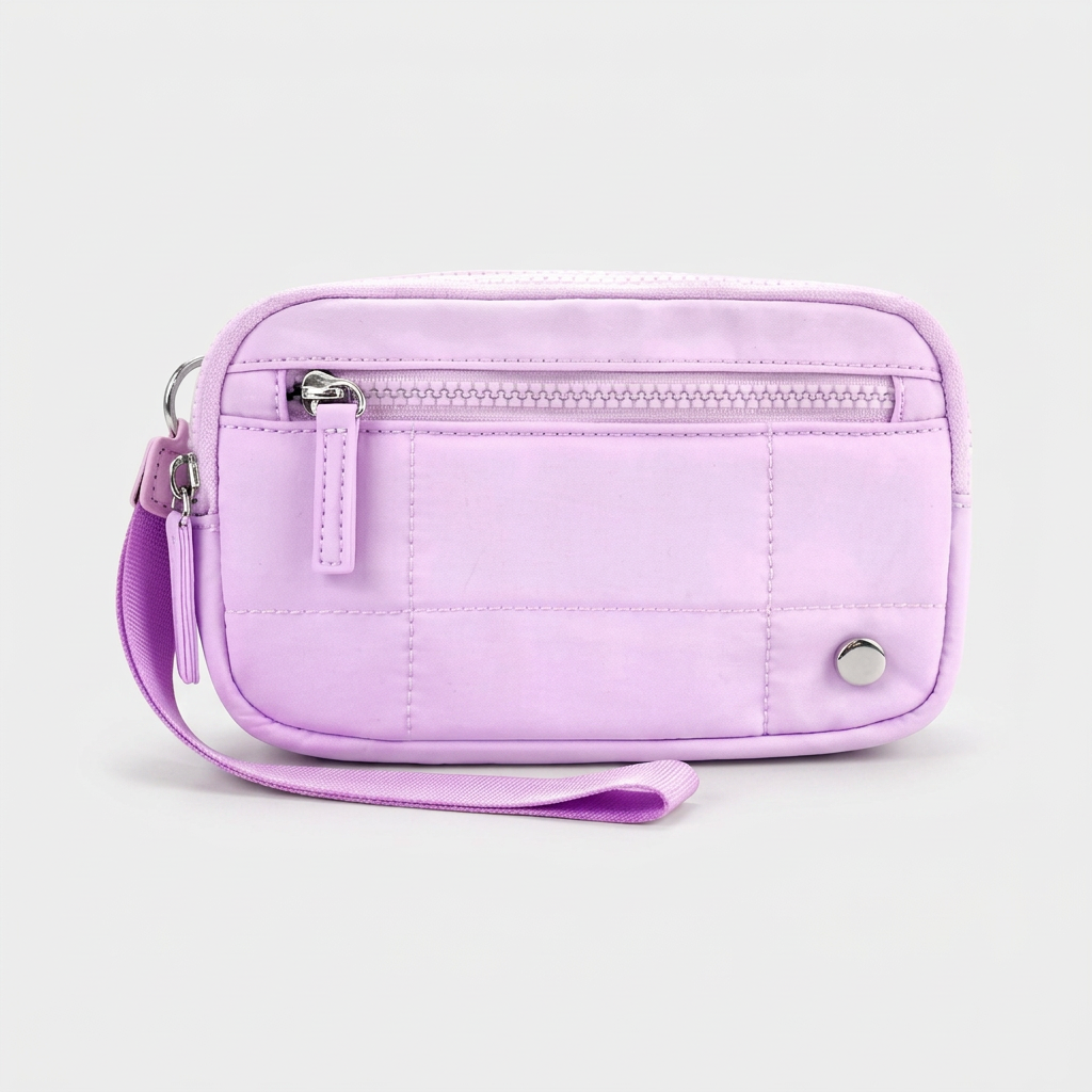Lilac RFID wristlet wallet with phone pocket and wrist strap