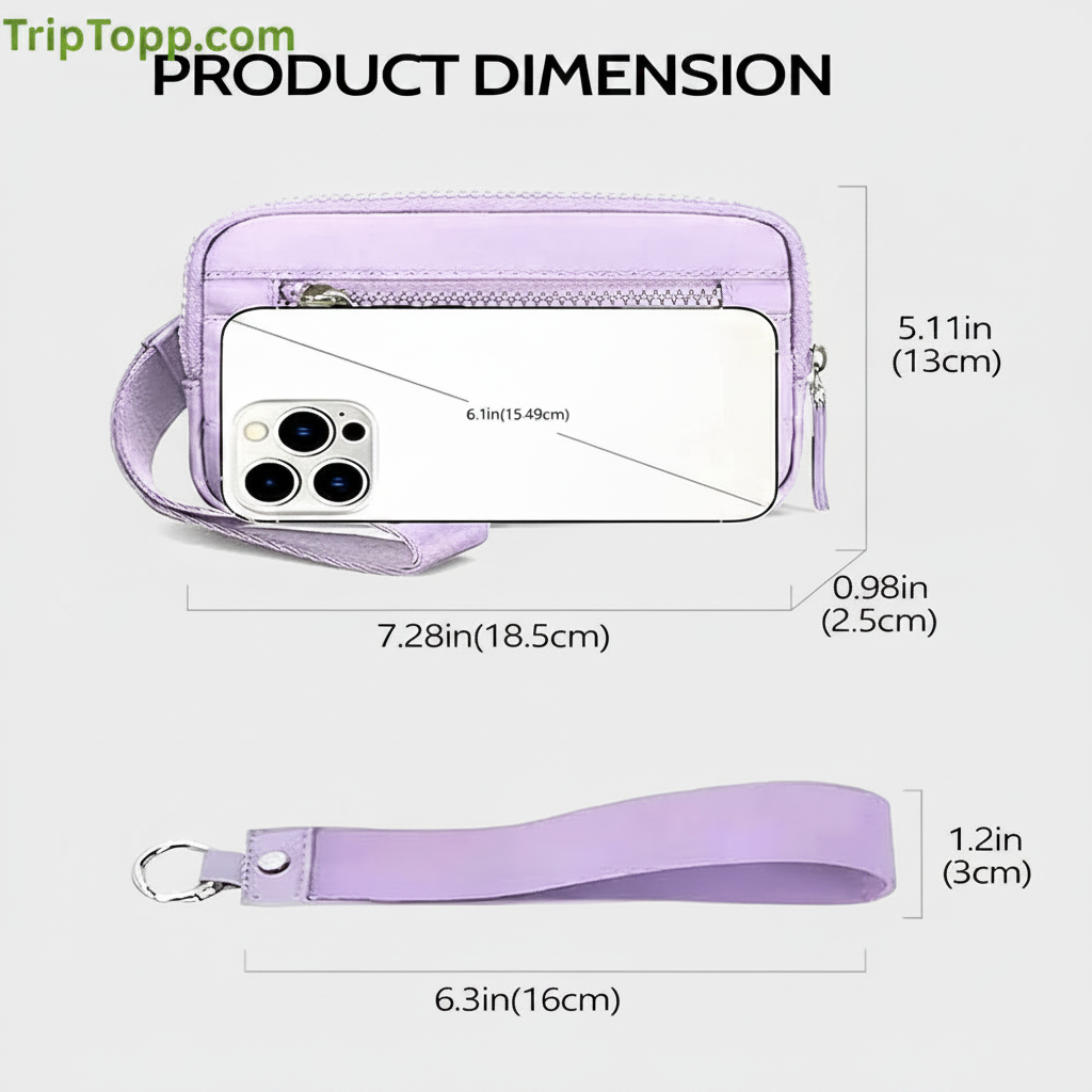 RFID Wallet Wristlet with white back ground showing the product size - travel accessories Australia