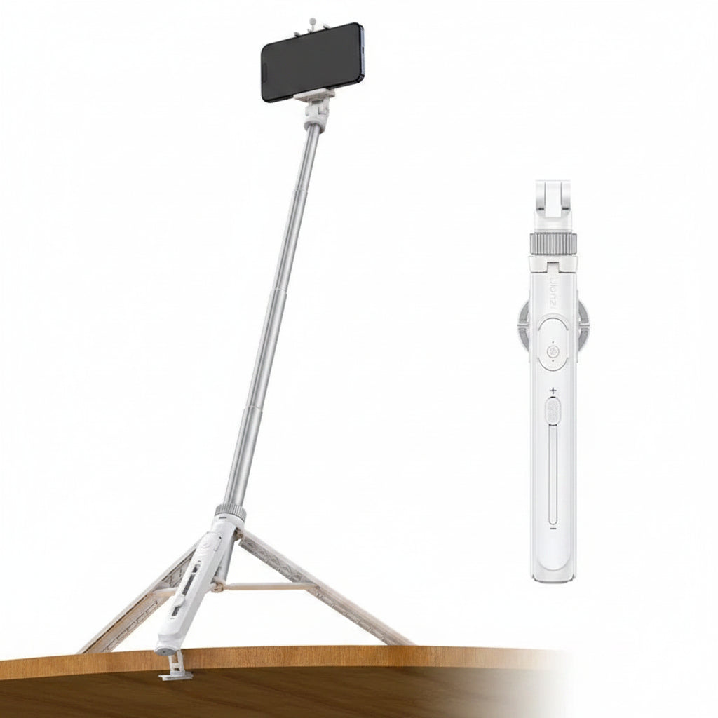 SnapReach 1.44M MagSafe selfie stick fully extended with phone attached for travel content - travel essentials