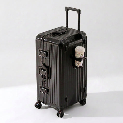 Front view of travel suitcase showing modern design and clean finish
