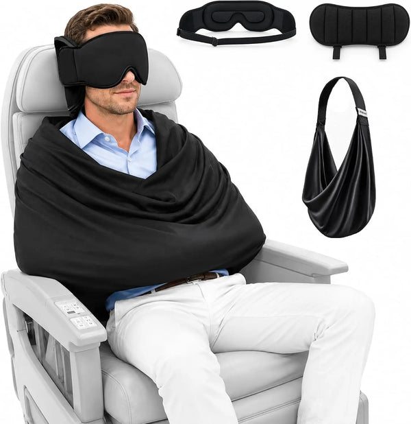 SnoozeWrap 3-in-1 Travel Pillow & Sleep Kit with Eye Mask