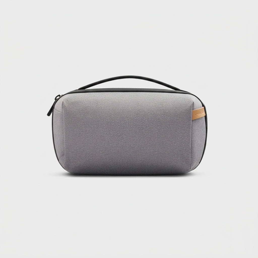 CarryOn Tech Gray tech pouch with a brown accent - travel gear